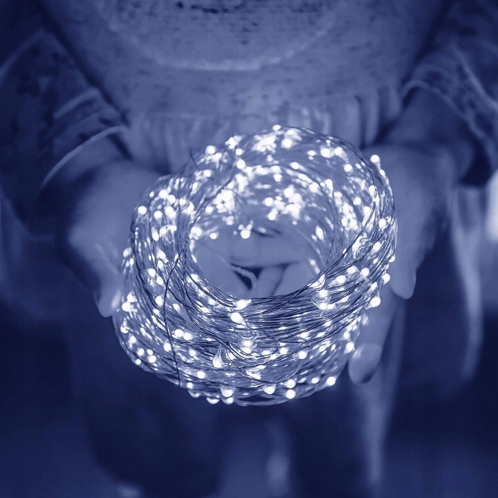 Kalėdinė 50 LED lempučių girlianda, veikia su baterijomis, šaltai balta - Image 3