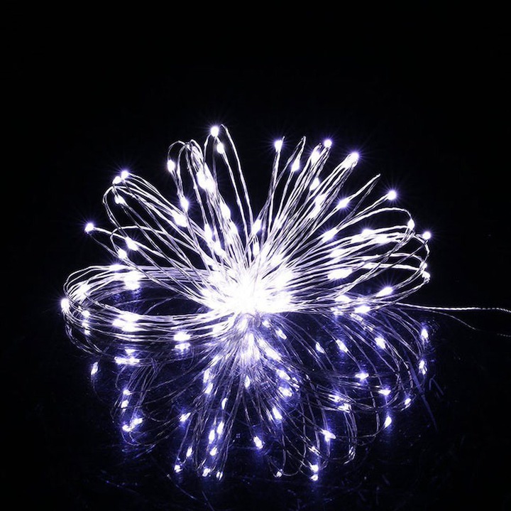 Kalėdinė 50 LED lempučių girlianda, veikia su baterijomis, šaltai balta - Image 4